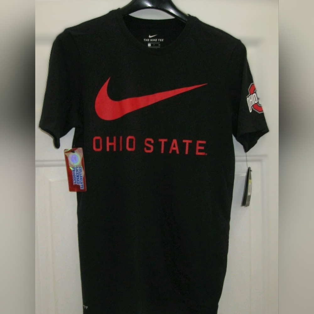 NIKE OHIO STATE UNIVERSITY BLACK COTTON-POLYESTER DRI-FIT TEE SHIRT SIZE S NWT